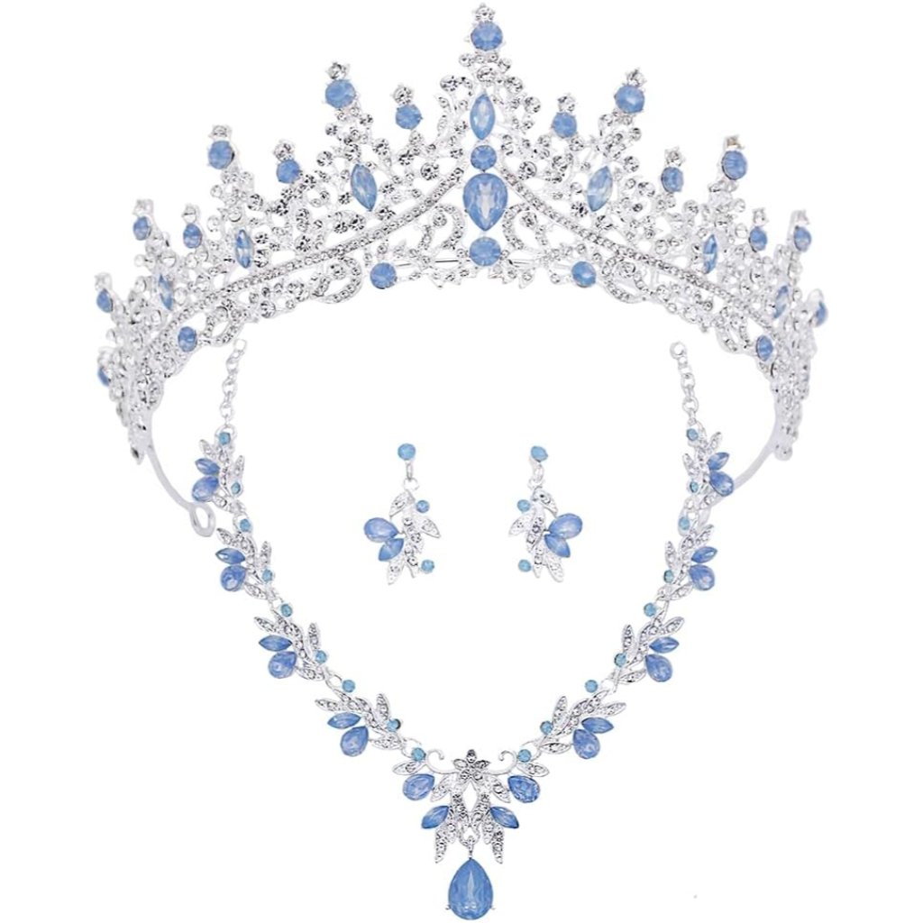 Women Tiaras And Crowns Bridal Jewelry Set With Rhinestones, Gold Plated Floral
